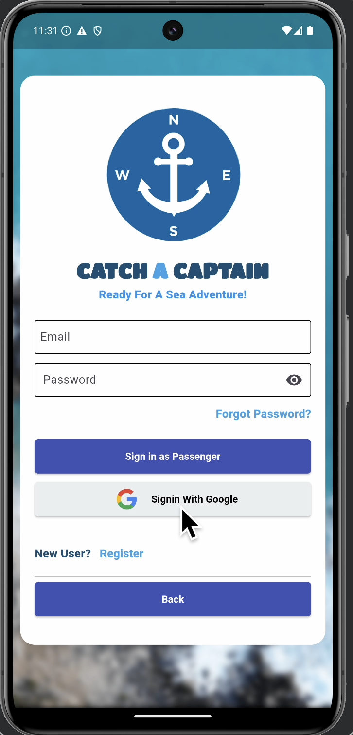 Catch A Captain login screen